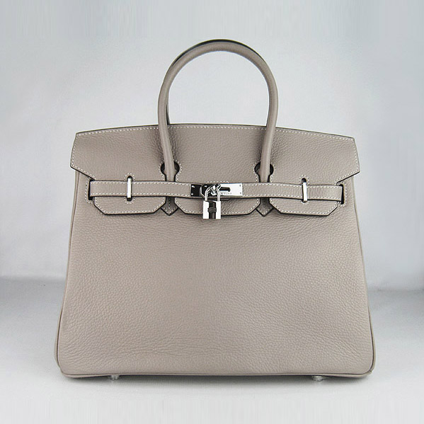 High Quality Fake Hermes 35CM Embossed Veins Leather Bag Grey 6089